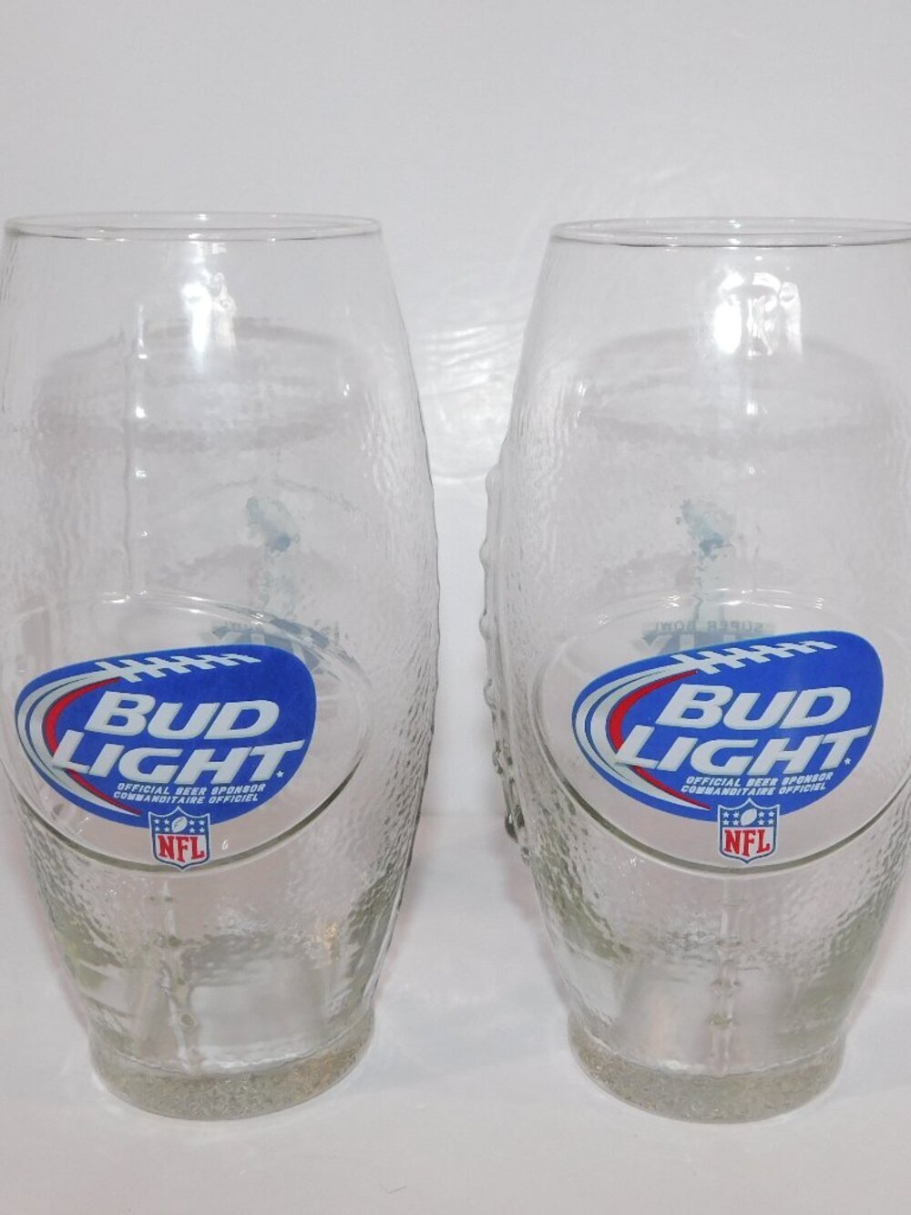2 Bud Light 2015 NFL Super Bowl 49 Football Shaped Beer Glass